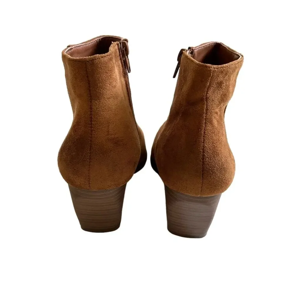 Dominique Nicole Jeri Bootie Brown Side Zipper Ankle Bootie Shoe Boots Size 8